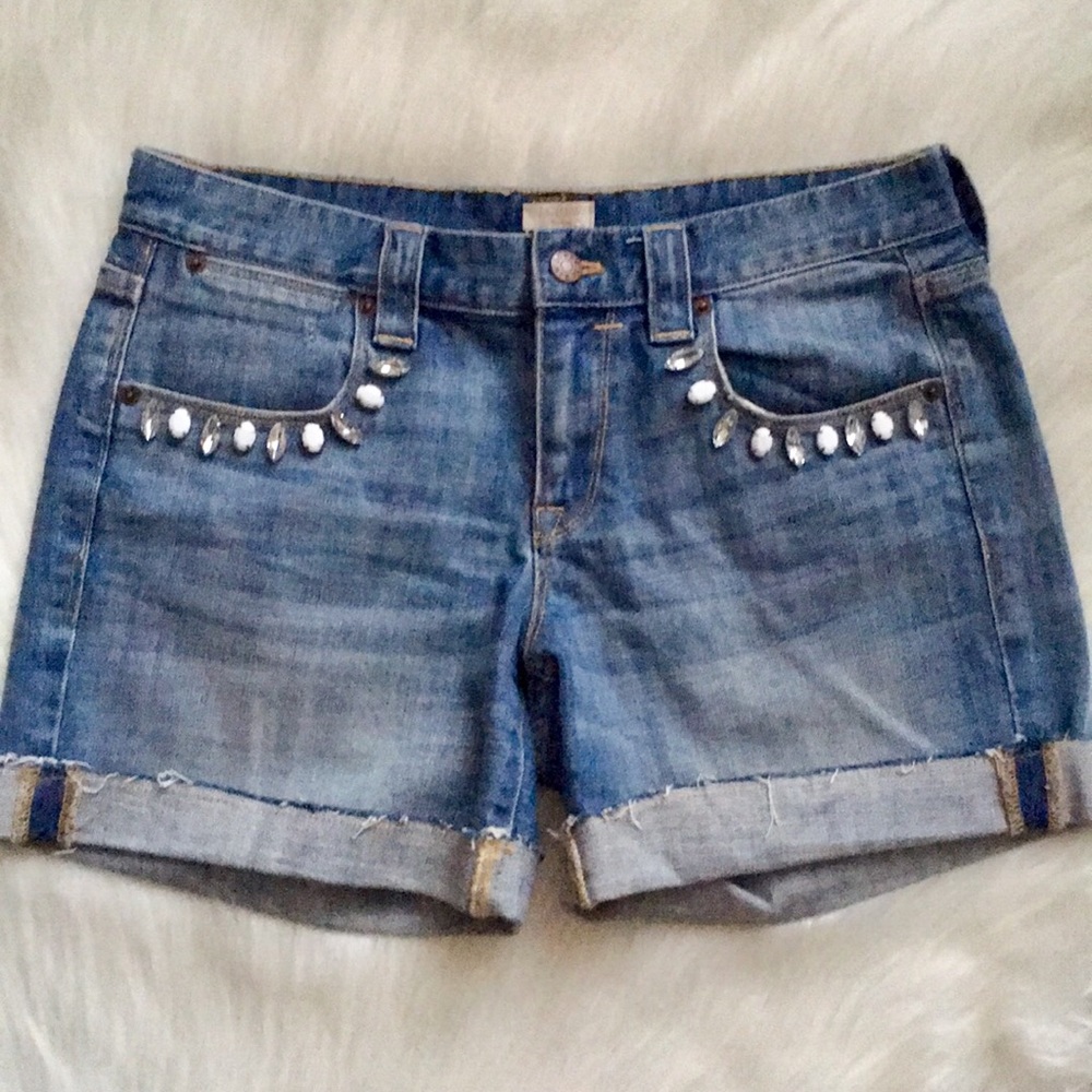 J. Crew Factory Rhinestone Cuffed Denim Shorts